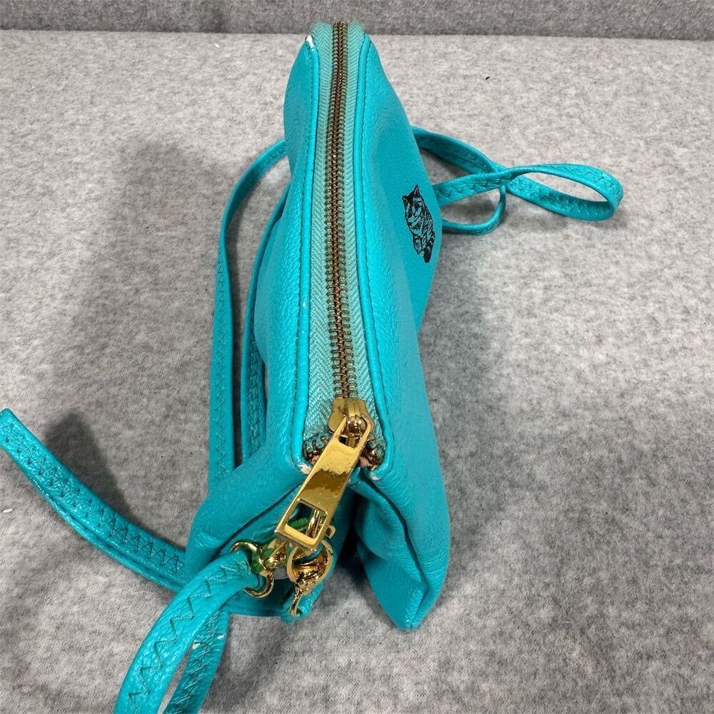 Shara Porter Small Aqua Crossbody Bag with Black Cat Print Adjustable Strap - Picture 3 of 16